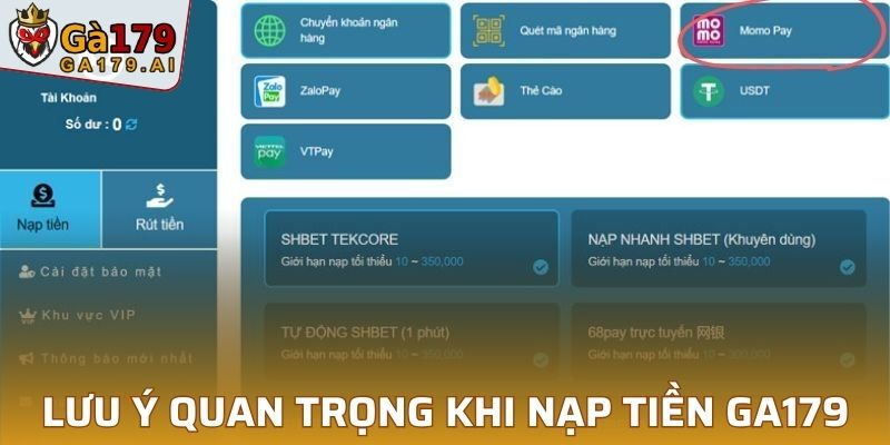 Lưu ý quan trọng khi thực hiện nạp tiền game GA179